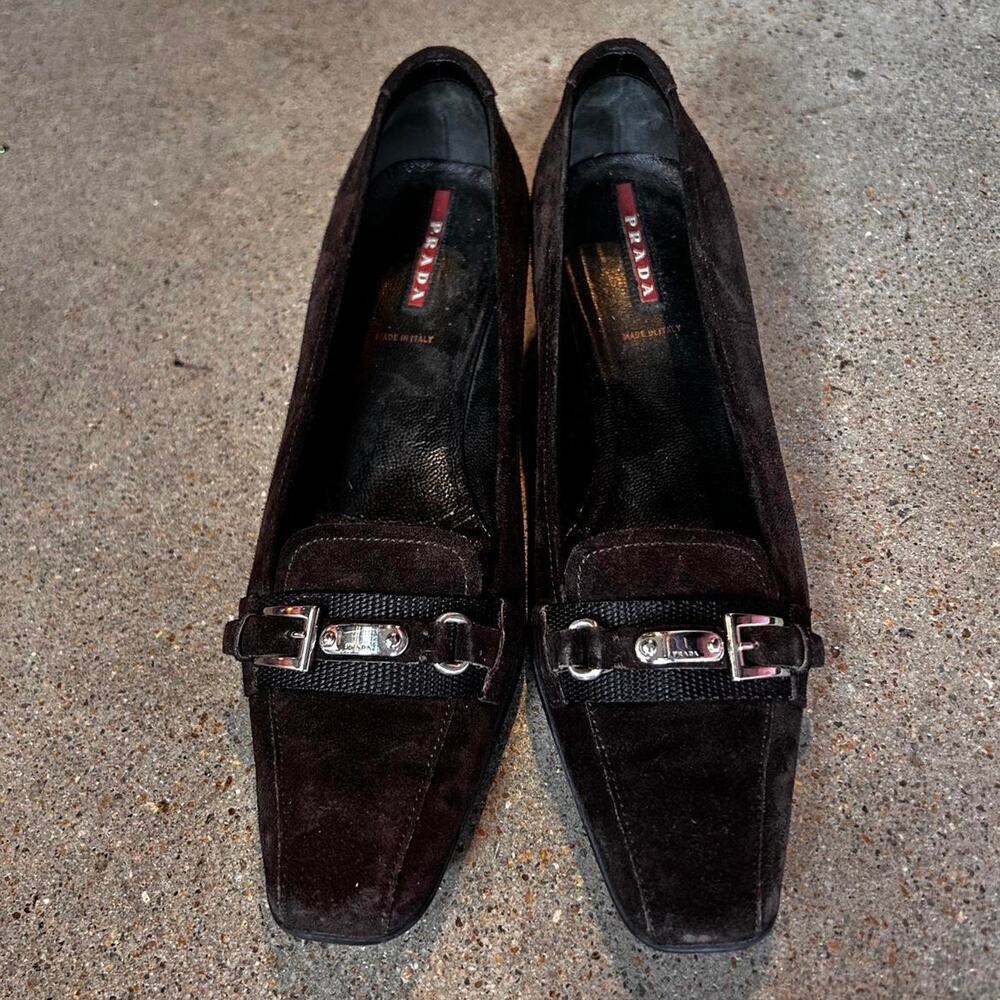 Prada Suede Kitten Heel Court Brown Shoes Size 39